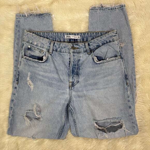 Zara Super Ripped Baggy Distressed Light Washed Jeans Size 6 - Picture 8 of 9